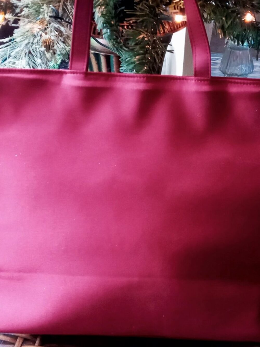 Nice Bath & Body Works Burgundy Tote Satin Velvet Stripes Roomy Purse/Handbag - Picture 5 of 15